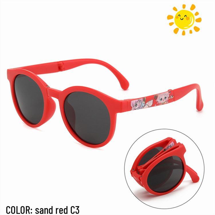 Faltbare polarisierte Sonnenbrille im koreanischen Stil für Kinder - Bequemes, rundes Gestell für Jungen und Mädchen