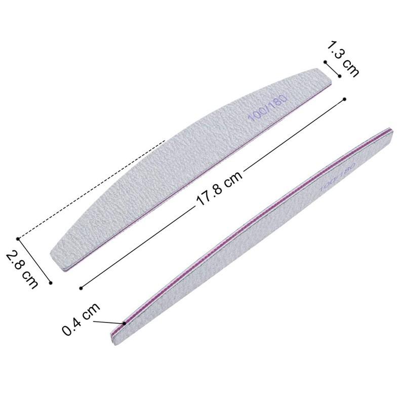 10Pcs Double Sided Nail Files For Manicure 100/180 Thick Sandpaper Curved Buffer Block Washable Manicure Tools Set