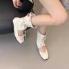 Fashion Retro Square-Toe Mary Jane Shoes - Women's Milk-White Bow Strappy Flats