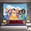 Horizontal Tapestry Group of Disney Princesses in Gowns Against Blue Sky Clouds, Classic Cartoon, Wide Wall Art for Adult Bedroom Fan Gift