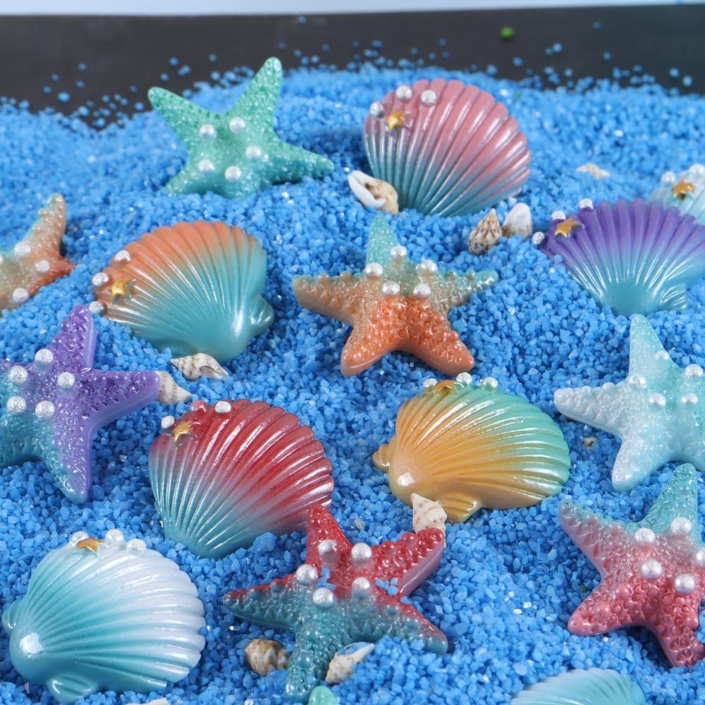 10Pcs Diy Resin Adorable Glitter Colorful Starfish Shell For Home Wedding Diy Embellishments Mobile Phone Case Diy Decoration