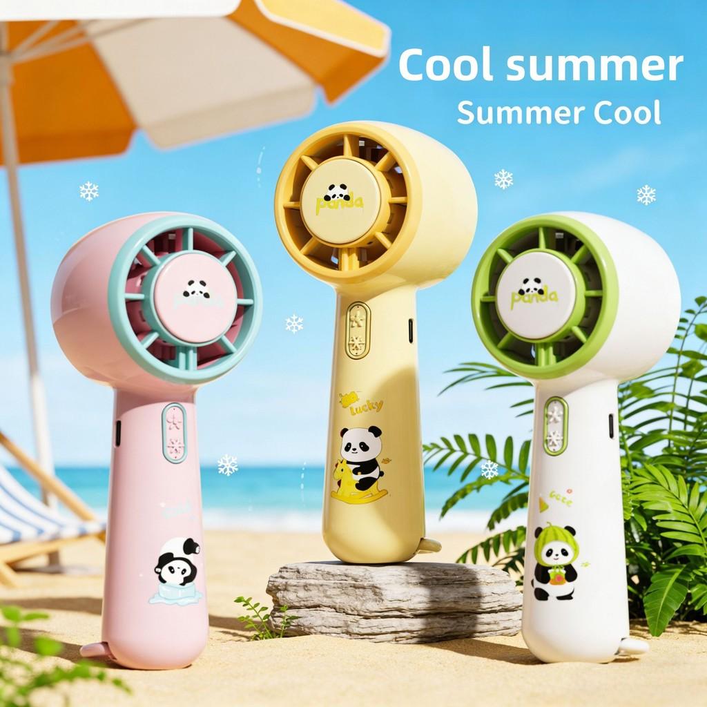 Handventilator mit Panda-Design und wiederaufladbarem Akku für Kinder, Outdoor, Reisen, Geschenk