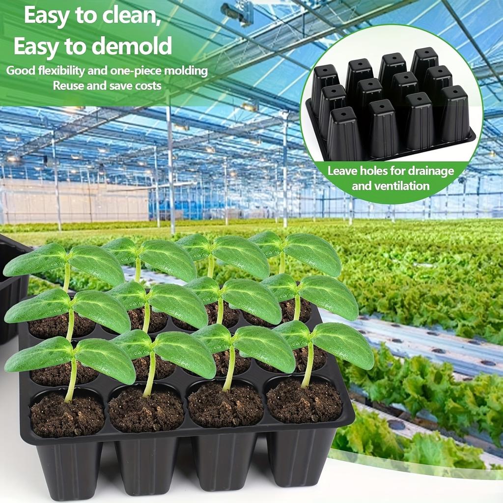 10 Stück Schalen mit jeweils 12 Zellen, konzipiert für die Wiederverwendung als Anzuchtschalen, mit Einsätzen für die Gartenpflege mit Drainagelöchern,
