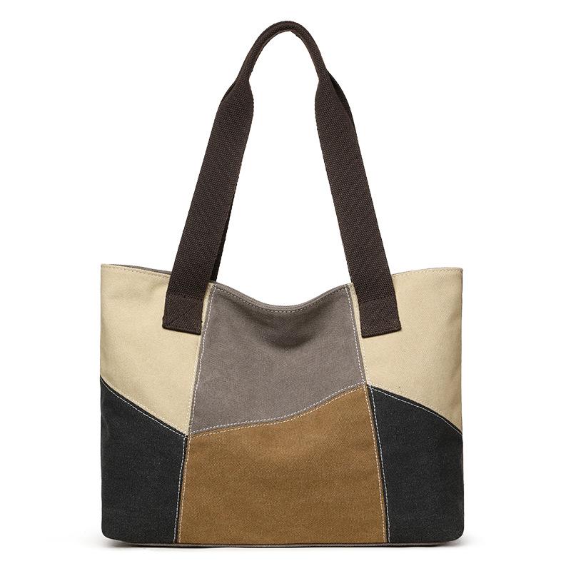 

New splicing canvas women s shoulder bag large-capacity portable messenger bag casual ethnic style contrasting color bag women