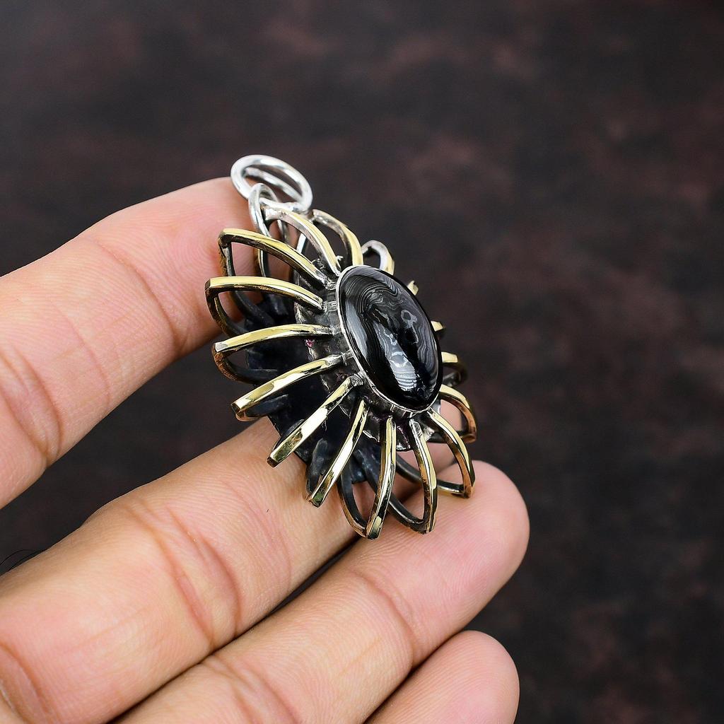 Psilomelane Pendant Handmade Jewelry 925 Sterling Silver Pendant Gemstone Jewelry 18K Gold Plated Pendant Cage Jewelry Anniversary For Gifts