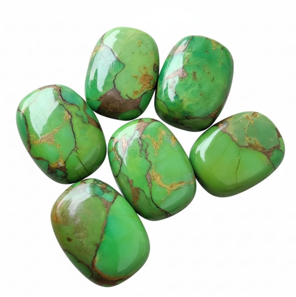 Green Copper Turquoise Cabochon - Polished Natural Oval Gemstone for Jewelry Making