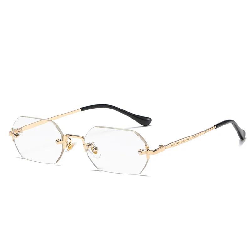 

Rimless Rectangle Sunglasses Small Men Glasses Women Metal Gold Polygon Blue Shades Uv400 Frameless As picture