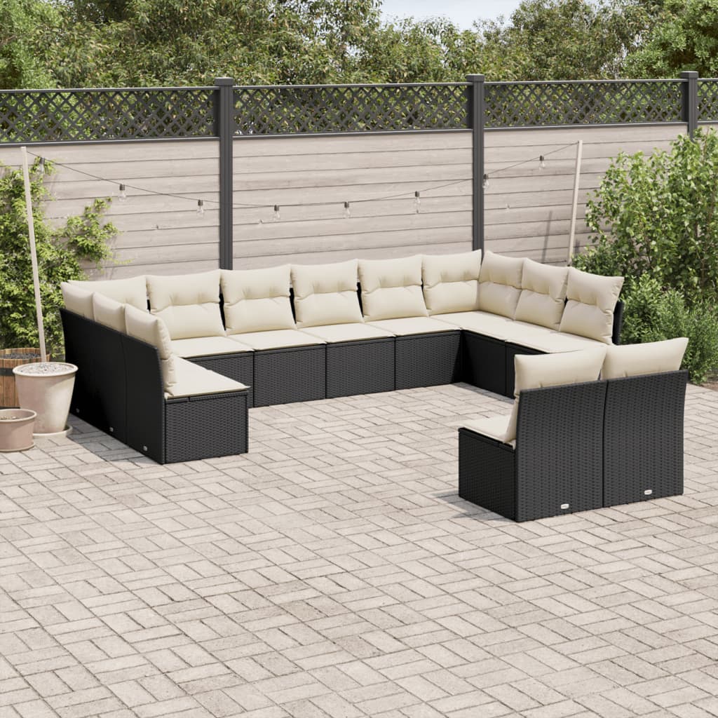 Vidaxl 12-Cz. Garden Furniture Set, With Cushions, Black, Poly Rattan