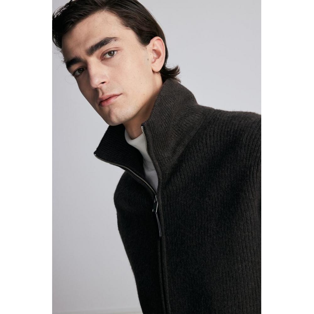 H M Rib Knit Cardigan Regular Fit Dark Brown