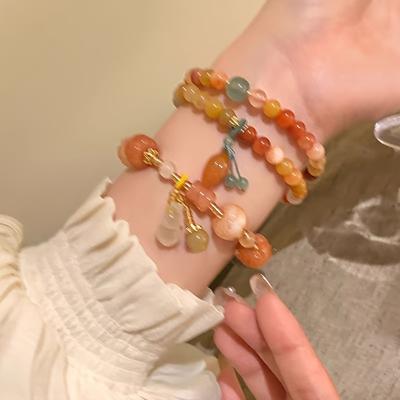 Retro Feine Anhänger Armband Schmuck Neue Für Frauen Naturstein Kürbis Perlen Armband Weibliche Kürbis Perlen Dame