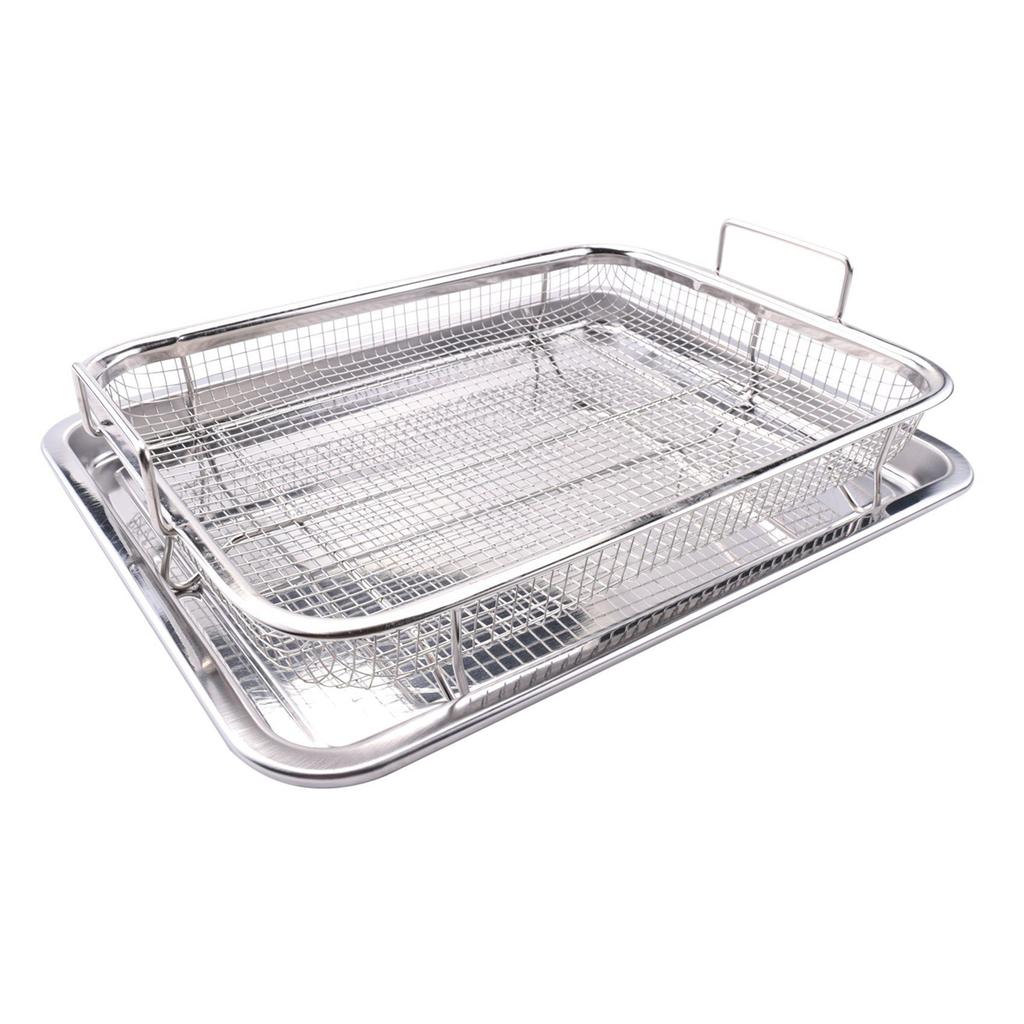 Air Fryer Basket for Oven,Stainless Steel Crisper Tray and Pan, Deluxe Air Fry In Your Oven, 2-Piece Set, for the Grill