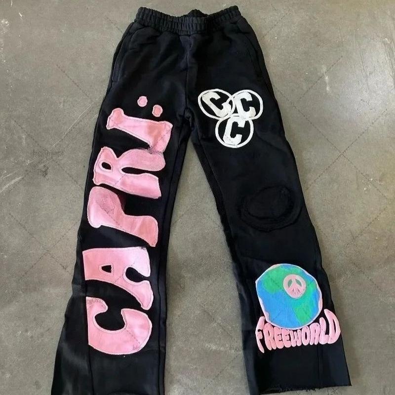 Spodnie High Street Guochao High Street ins Marka Tide Męskie Luźne Casualowe Proste Amerykańskie Spodnie z Nadrukiem