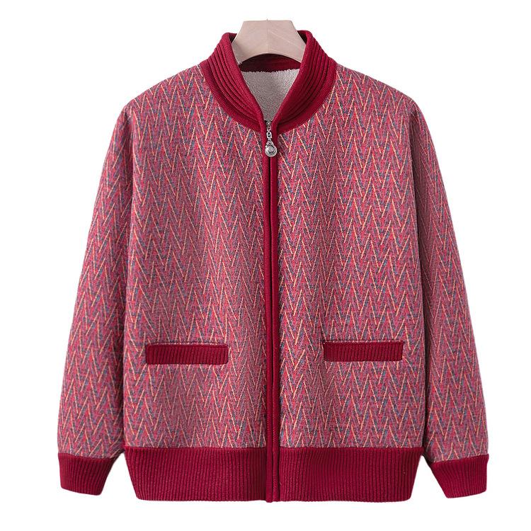 Grandma Autumn and Winter Coat Plus Velvet Thickened Sweater New Style Middle-aged and Elderly Mothers Winter Clothes Old Ladies
