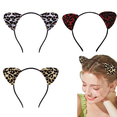 Saç Çemberi Leopar Desenli Kedi Kulak Dekoru Cadılar Bayramı Kafa Bandı Yumuşak Ayarlanabilir Cosplay Başlık Tema Parti Dekorasyonu