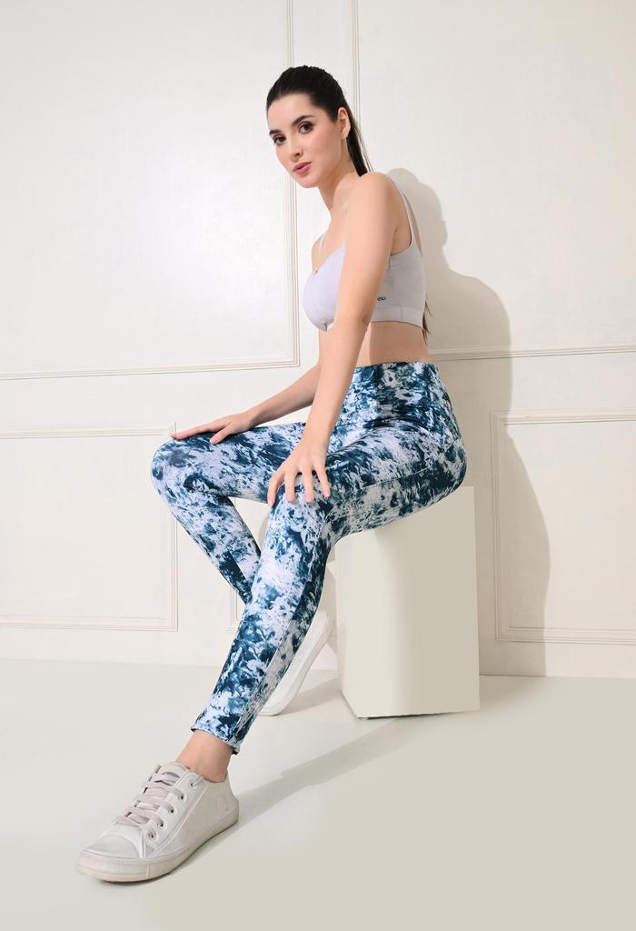 Body Smith – Workout- und Gym-Strumpfhose mit hohem Bund und abstraktem Print in Blau