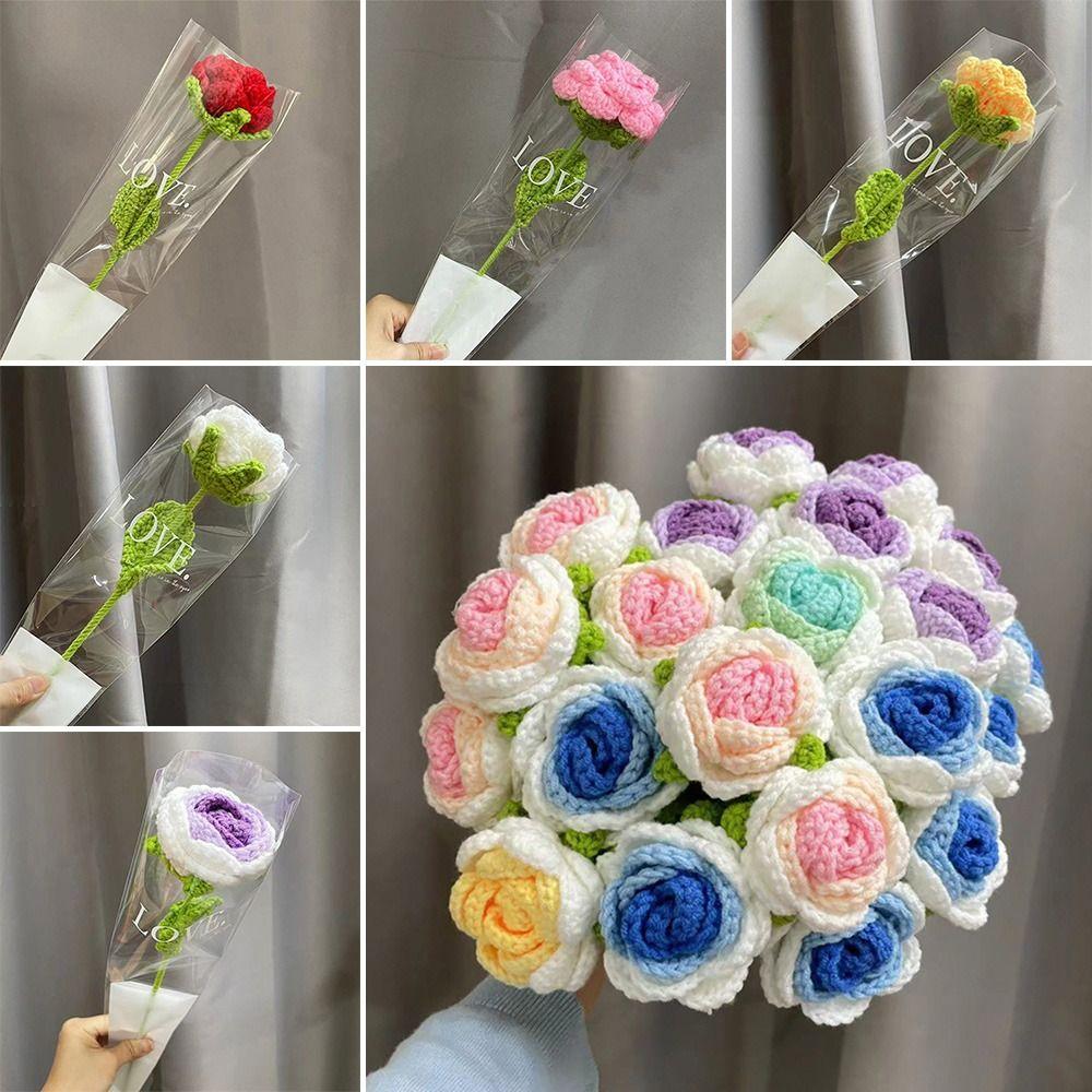 Knitting Woven Wedding Decoration Knitting Flower Artificial Flower Fake Flowers Hand Knitting Rose