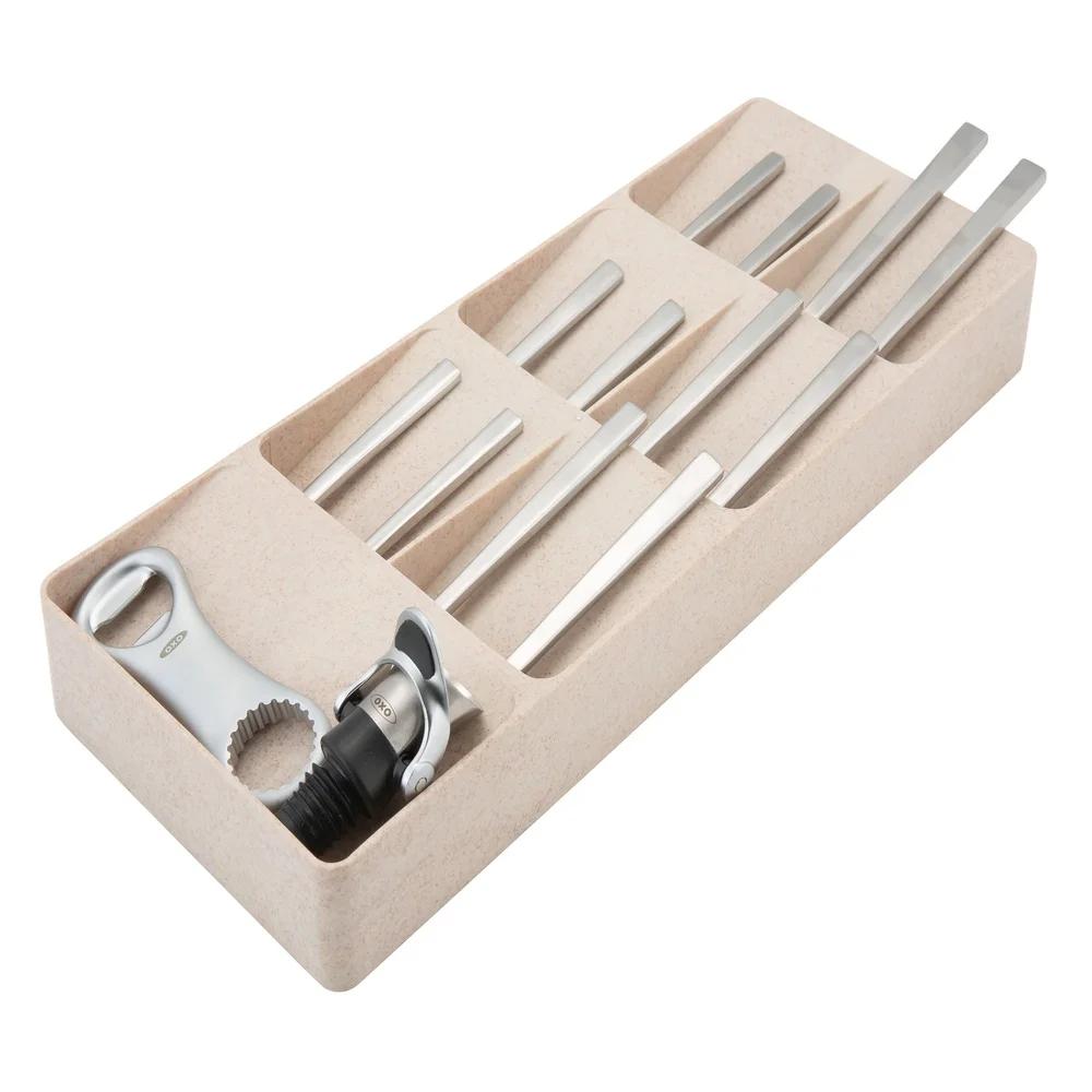 7 Compartment Cutlery Organizer Non-Slip Kitchen Utensil Storage Dish Rack BPA Free Space Saving Drawer Insert Dishwasher Safe