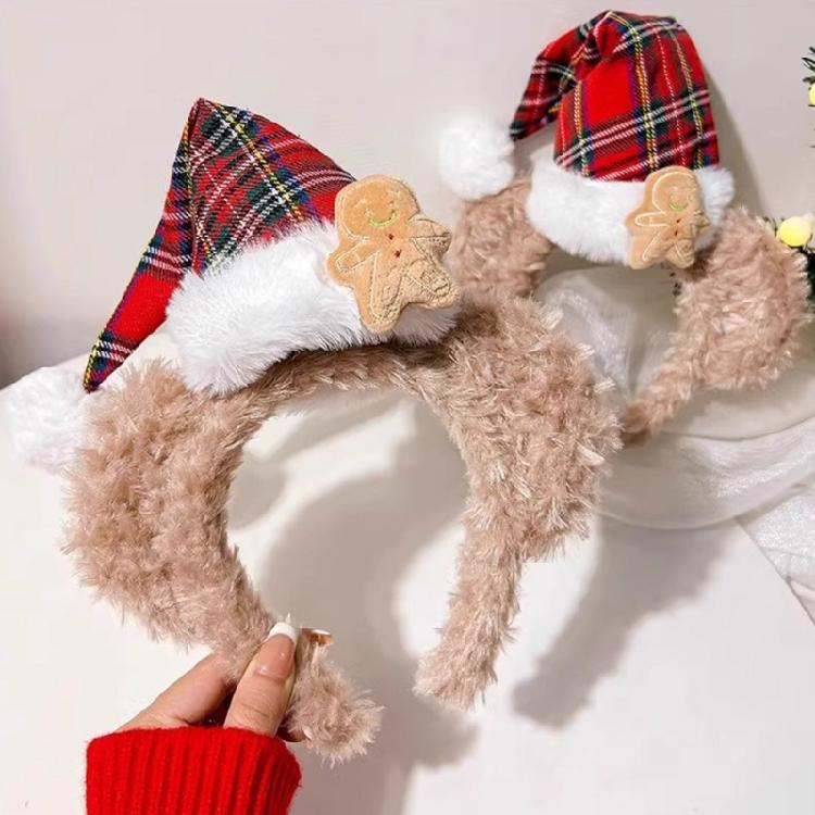 Plush Christmas Headband Festival Bear Hairhoop with Santa Hat Family Gathering Headhoop Holiday Party Props Hairband