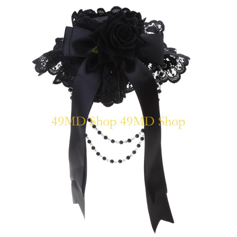

49MD Girls Headdress Ribbon Bows Bonnet Cap Headwear Cosplay Flower Headwear