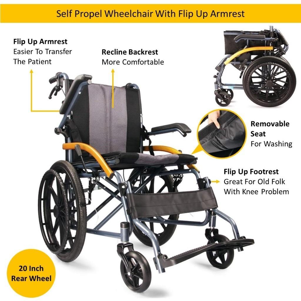 Foldable Self Propel Wheelchair Portable Lightweight Travel Push Chair