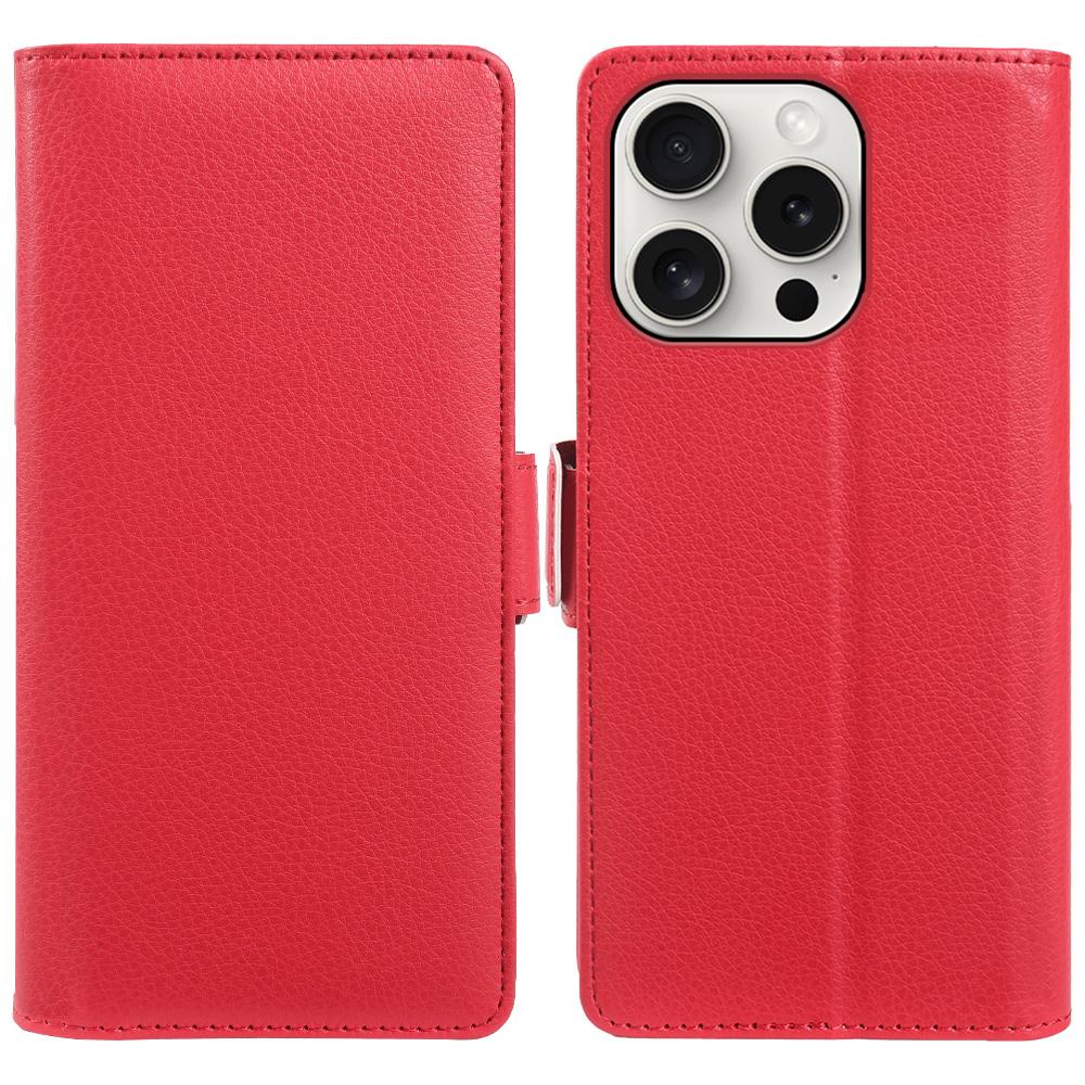 For iPhone 14 Pro Wallet Case with Dual Magnetic Clasp Litchi Textured Leather Flip Stand Phone Cover