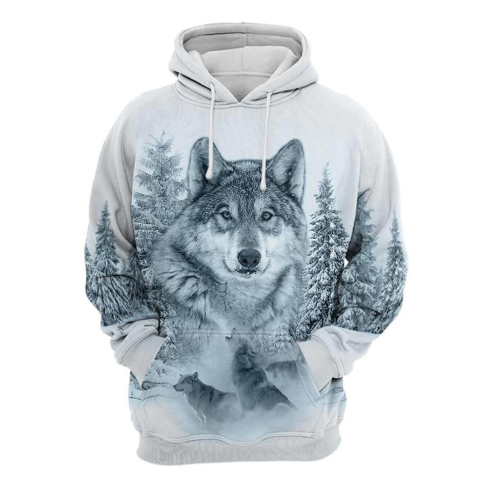 Men s 3D Wolf Print Pullover Hoodie, Dark Green Long Sleeve, Stylish and Trendy Spring/Autumn Sweatshirt 6XL