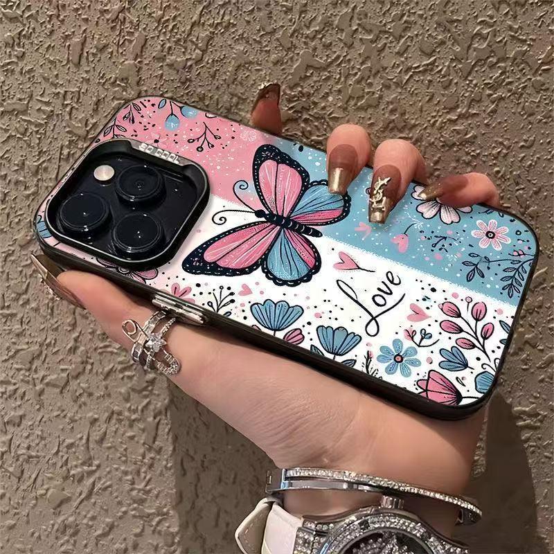 Butterfly iPhone Case for 13/14/15 Pro/16 Pro Max/17 - Blue & Pink Girly Design