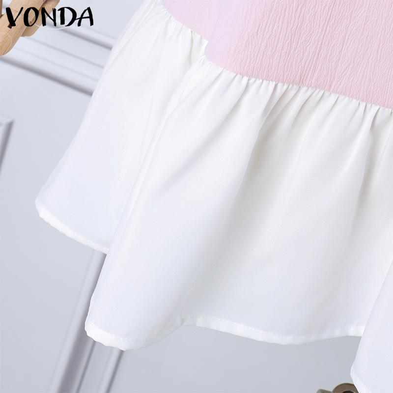 VONDA Rochii de vară pentru femei cu gât rotund Bubble cu mânecă lungă în culori contrastante