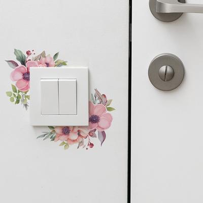 Romantic Pink Flower Leaf Switch Paste Living Room Porch Bedroom Home Decoration Wall Sticker