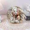 Impresionante Arte de Mujer y León Blanco - Letrero Redondo de Metal - Impresión HD, Impermeable, Resistente a la Intemperie, Decoración de Pared