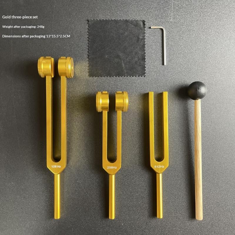 Juego de Diapasones 128Hz 256Hz 512Hz Con Martillo y Bolsa, Instrumentos Profesionales de Terapia de Sonido Para Sanación, Chakra, Yoga