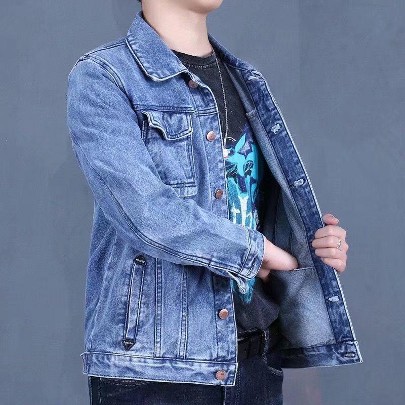 Men's Workwear Denim Jaet Spring Autumn  Welding Multi-ket Wear-Resistant Anti-Heat Utili Jaet Youth Sle