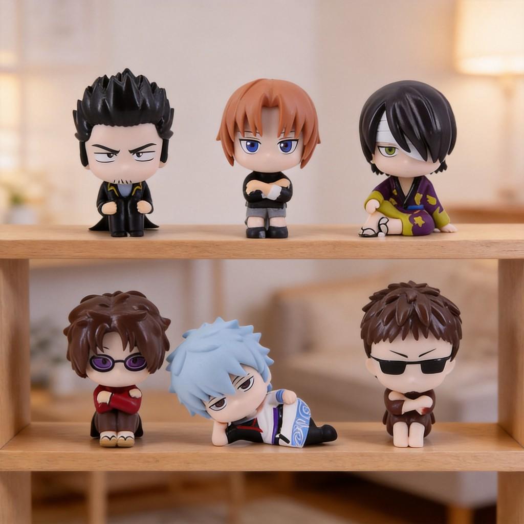 Gintama Pvc Figurine Set With Sitting Characters For Desk Decor And Gift Ideas