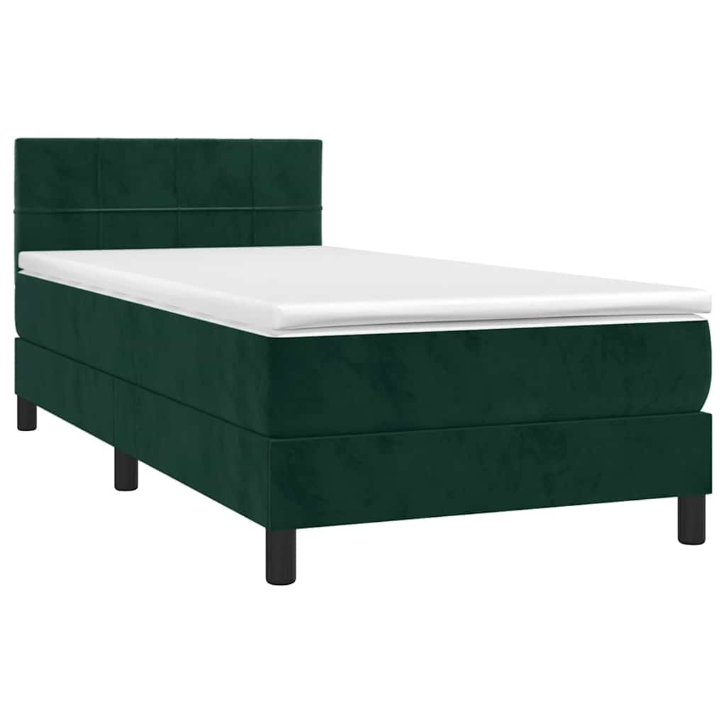 Vidaxl Łóżko Kontynentalne Z Materacem I Led Zielony Aksamit 90X190 Cm