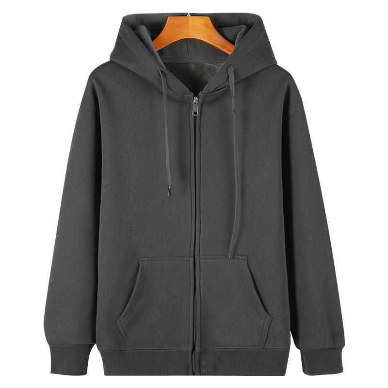 Male Oversized Men's Solid Color Hoodies Hooed Coat Thick Cotton Sweatshirts Sportswear for Women Cotton Plus Velvet Zipper Work Out Cardigan
