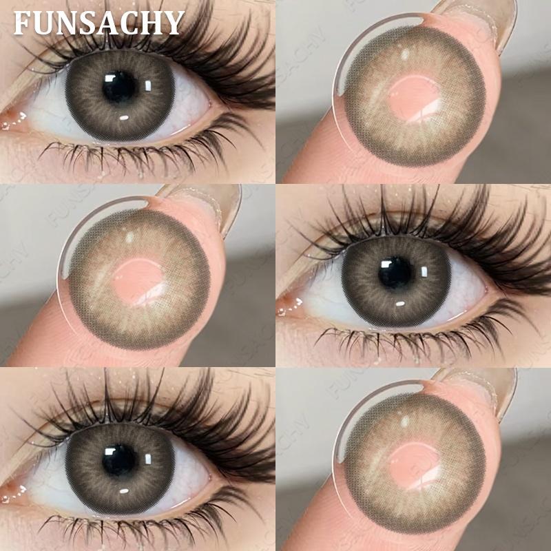 FUNSACHY 1 Pair Natural Brown Contact Lenses for Eyes Beautiful Pupils for Makeup Cosmetics Brown Color Lenses Gray Softlens