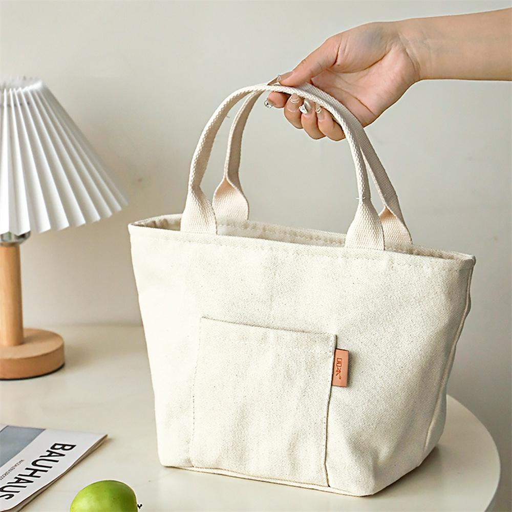 1pc Versatile Canvas Insulated Lunch Bag with Zipper Portable Storage Tote for Travel & Picnics Easy-Clean Square Organizer