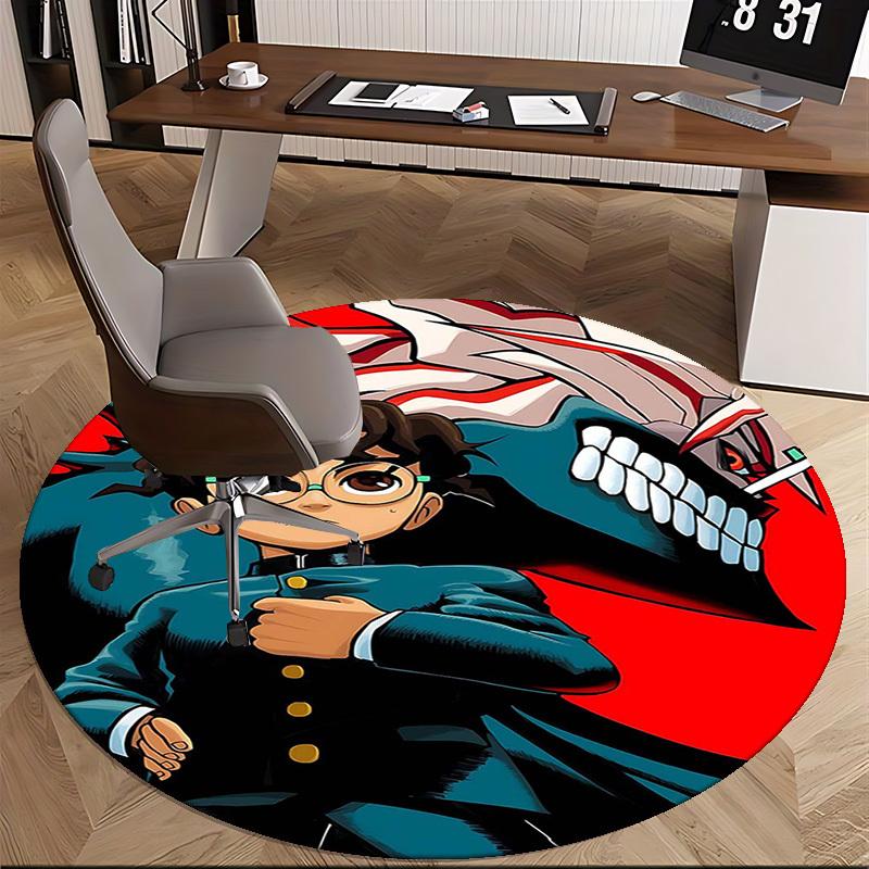 1pc Demon Slayer Tanjiro Kamado Anime Cartoon Design Round Carpet Office Chair Mat Non-Slip Rug Suitable for Home Decor Living Room Bedroom Game