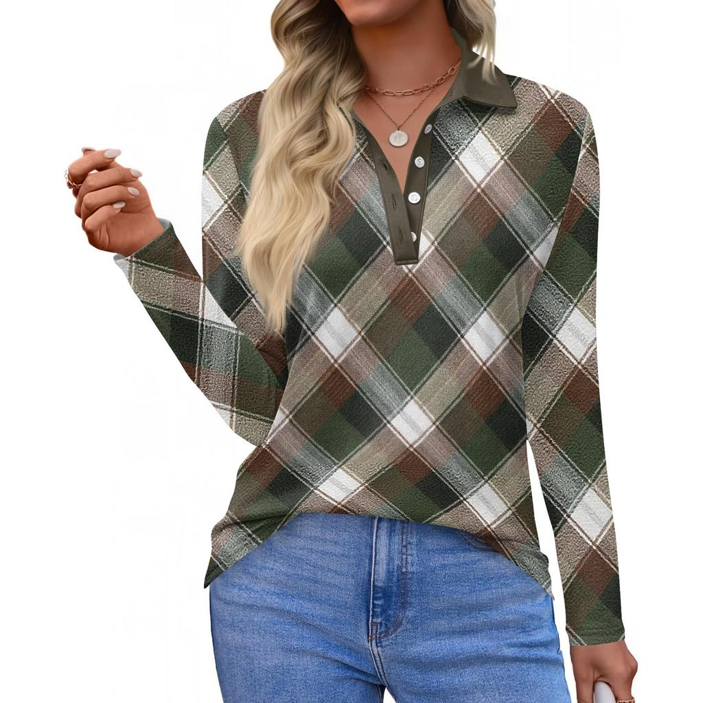 Dámská móda Ležérní klopa Krátký Dlouhý rukáv Potisk Košile Dámské Zapínací topy