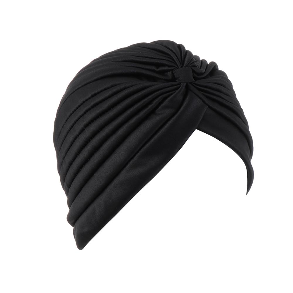 Solid Color Women Elastic Cotton Fold Turban Hat Soft Bonnet Muslim Hijab Ladies Head Wrap Warm Beanies Chemo Hat