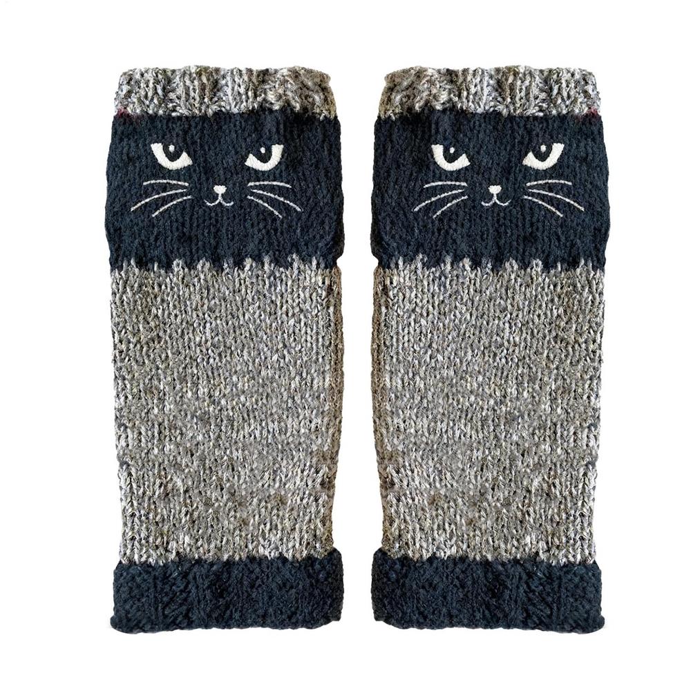 Embroidered Cat Gloves Women's Cotton Fingerless Gloves Knit Block Stitching Mittens Women's Fingerless Gloves
