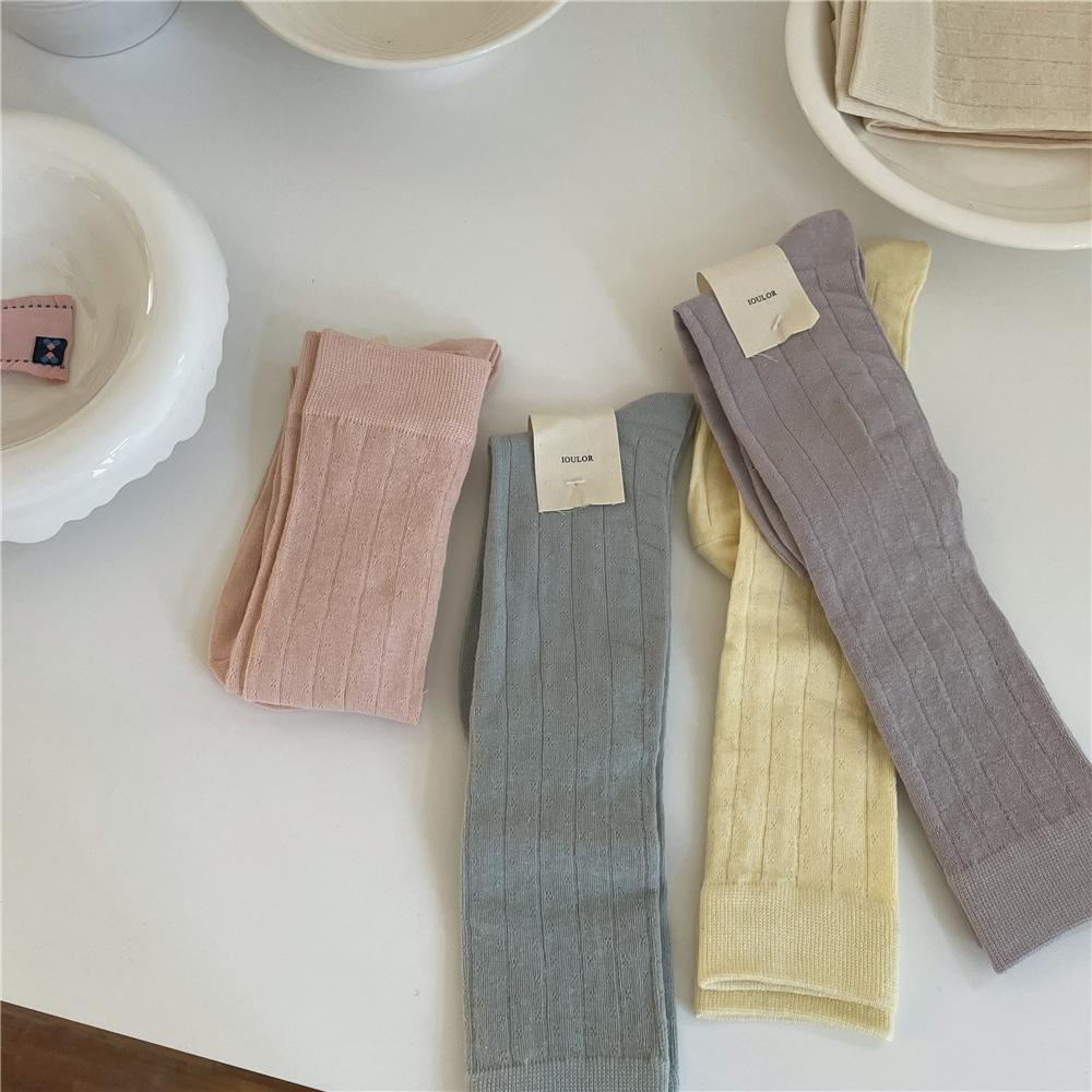 Solid Color Long Socks Stockings Women Cotton Thin Breathable Knee Socks JK Japanese Style Black White Gray Socks Women Stocking