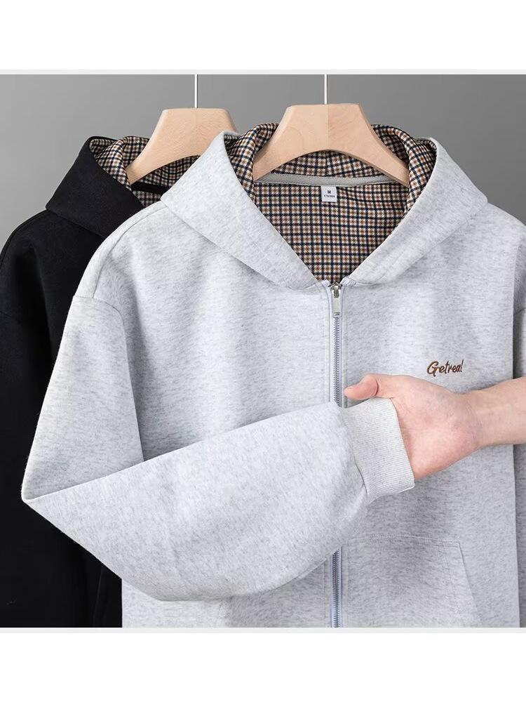 Herren Übergröße Kapuzen-Strickjacke mit Doppelreißverschluss