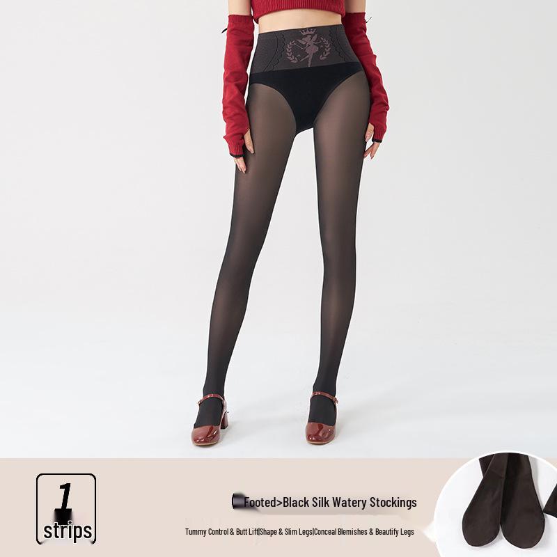 Women's High Waist Nude Feel Sheer Black Leggings with Velvet-Lined Tights