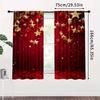 2pcs Red & Gold Star Christmas Curtains Glittery Design Polyester Window Decor for Holiday Living Room Bedroom Rod Pocket Curtai