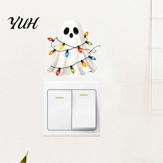 Bedroom Decoration Sticker Halloween Ghost Decorative Switch Sticker, Cartoon Fairy Lamp Decal for Light Stickers Switch, Removable Wall Living