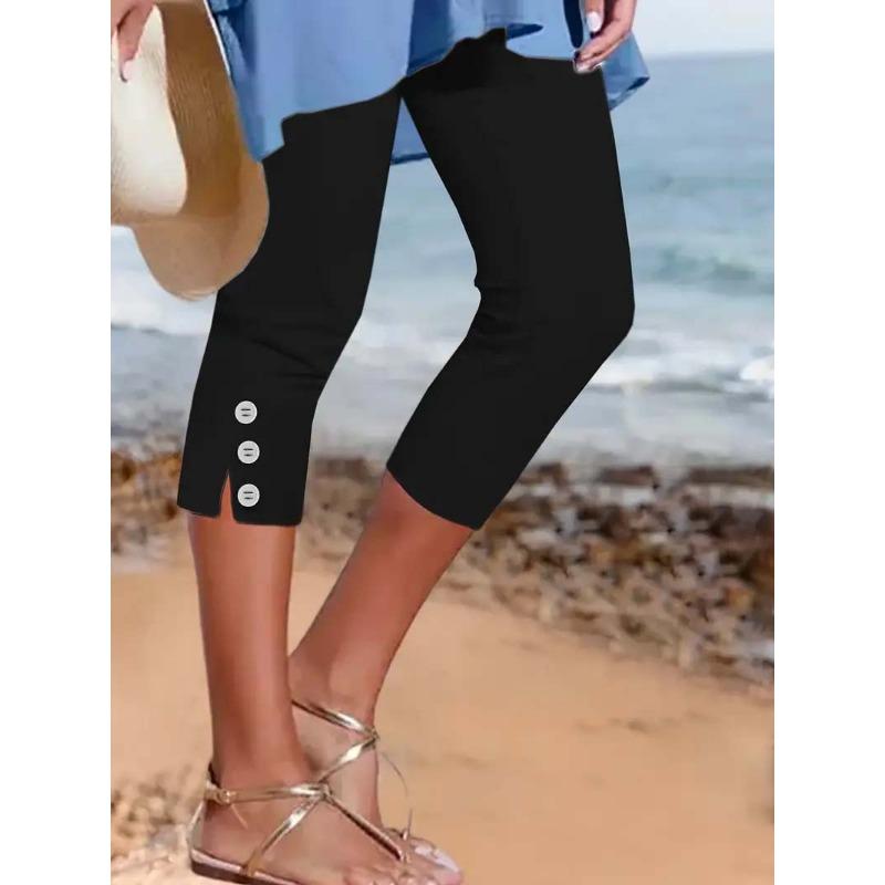 

Летние эластичные однотонные брюки-капри со средней талией, обтягивающие модные и сексуальные повседневные брюки на пуговицах 3XL