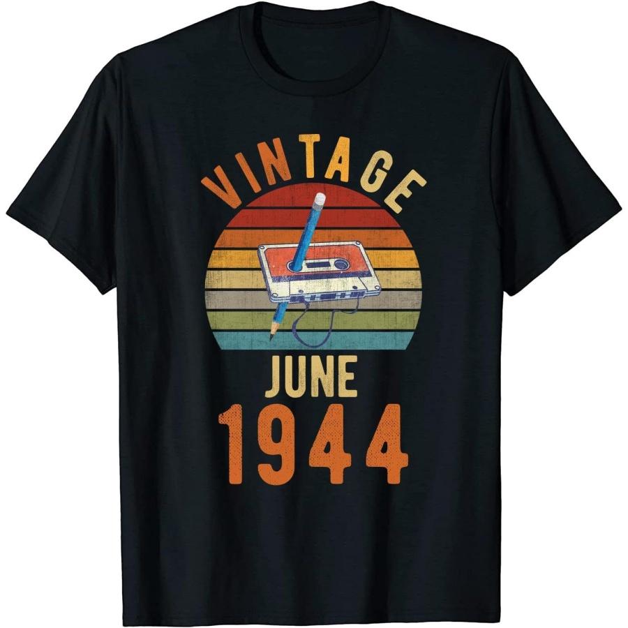 Vintage June 1944 Cassette Tapes Collection 90s Music Mixtape T-Shirt for Men Women and Kids Black S