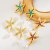 European American Cross Border Summer New Starfish Earrings Alloy Rhinestone Pearl Ocean Style Fashion Ear Jewelry