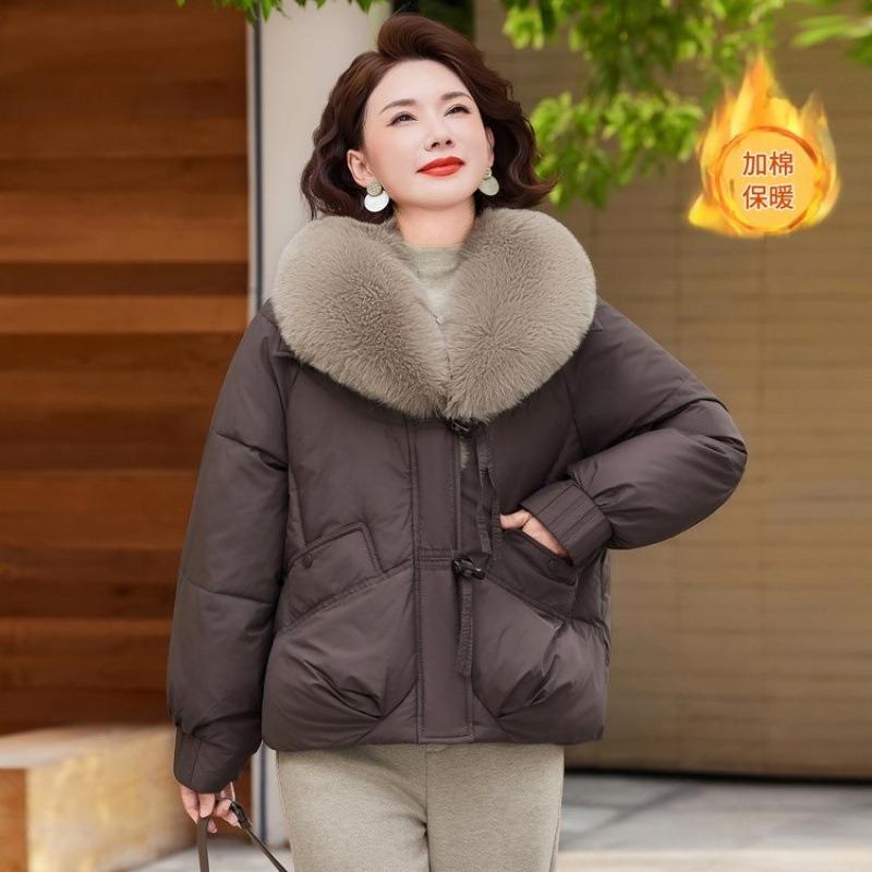 

Зимняя куртка короткая пуховая хлопковая одежда универсальная новая для женщин среднего возраста зимняя мода теплая хлопковая одежда 4XL [Recommended 135-72.5 kg] темно-коричневого